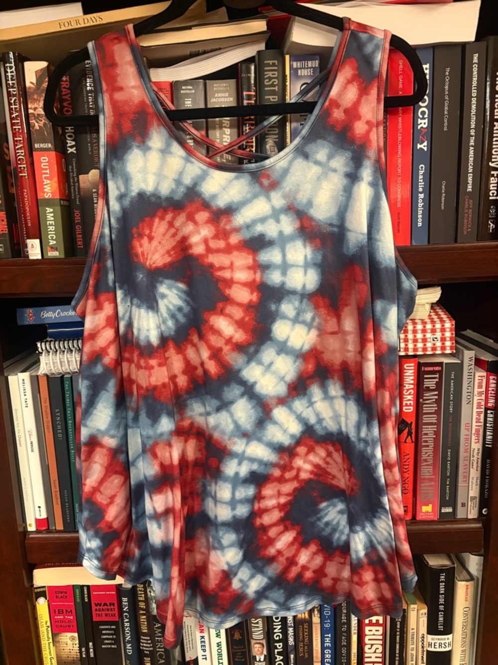 LuLaRoe Red & Blue Tie-Dye Crisscross Back Tank